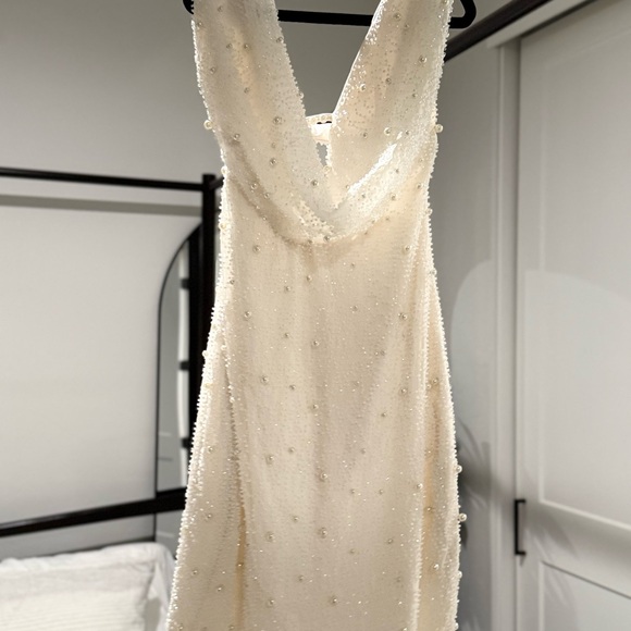 Oh Polly Cream Pearl Embellished Dress - Picture 2 of 8